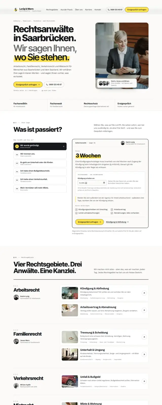 Startseite der Beispiel-Website Lorig & Wern Rechtsanwälte in der Desktop-Ansicht