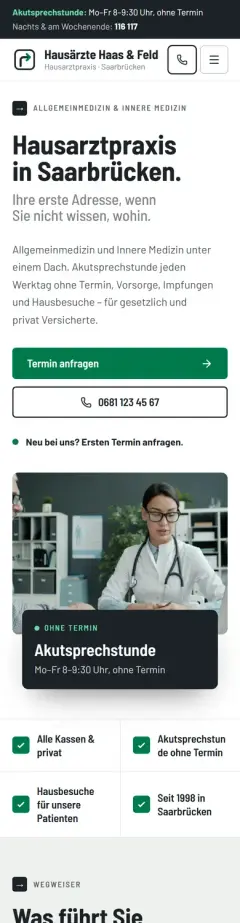 Startseite von Hausärzte Haas & Feld in der Handy-Ansicht