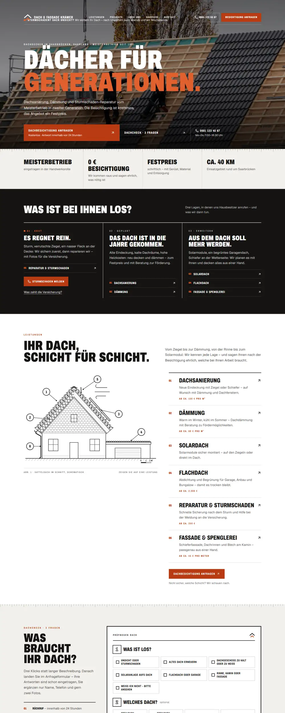 Startseite der Beispiel-Website Dach & Fassade Krämer