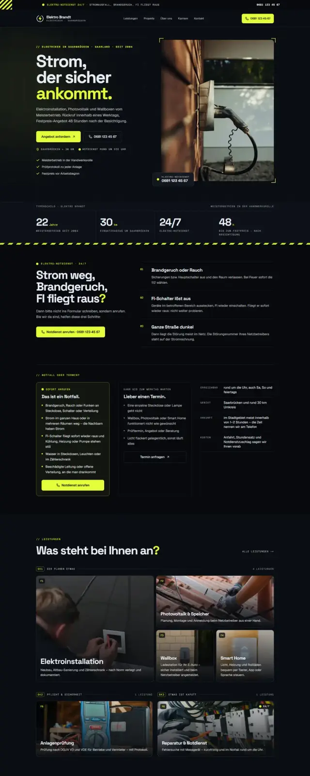 Startseite der Beispiel-Website Elektro Brandt
