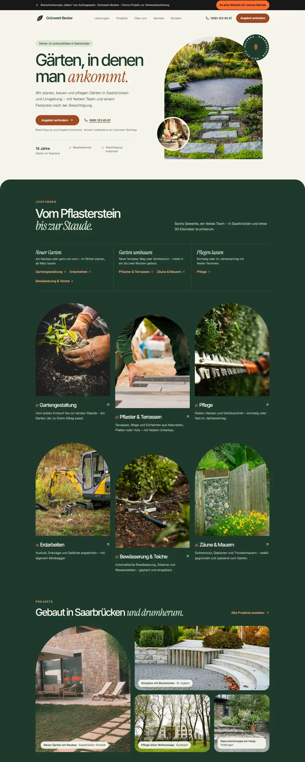 Startseite der Beispiel-Website Grünwerk Becker