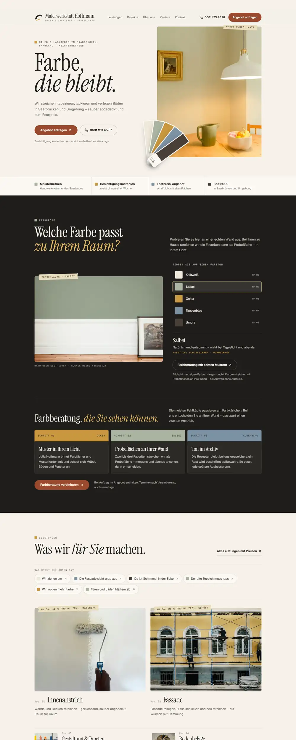Startseite der Beispiel-Website Malerwerkstatt Hoffmann