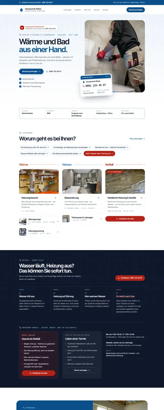 Startseite der Beispiel-Website Haustechnik Weber