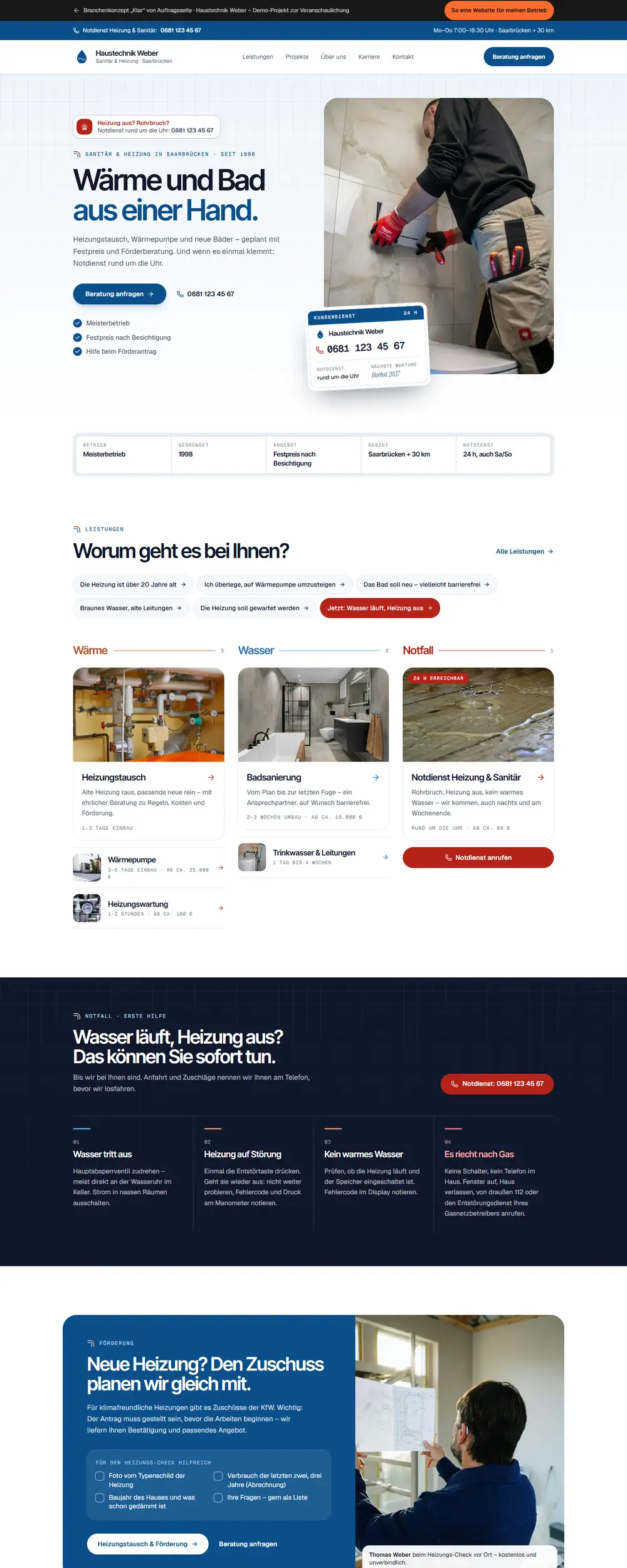 Startseite der Beispiel-Website Haustechnik Weber